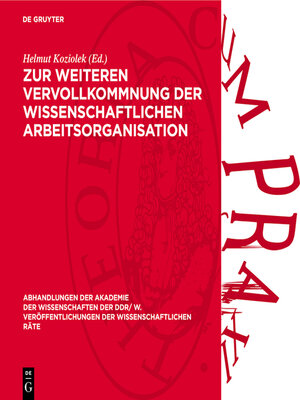 cover image of Zur weiteren Vervollkommnung der wissenschaftlichen Arbeitsorganisation